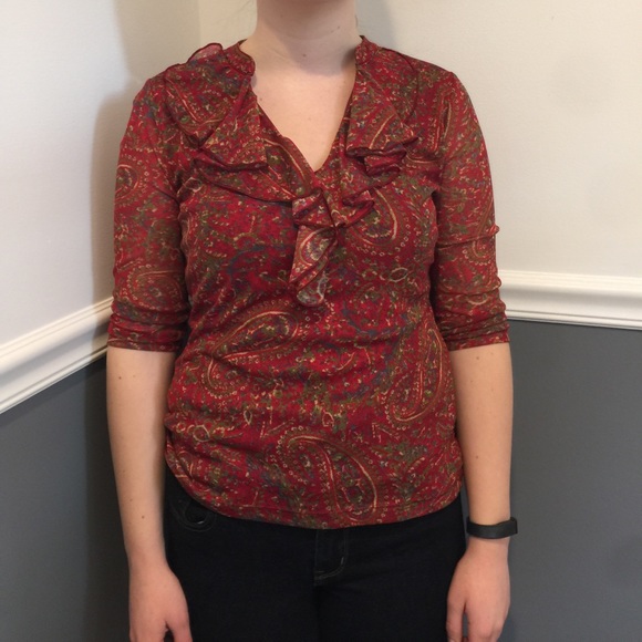 CHAPS denim petite dark red blouse size PS - Picture 2 of 4